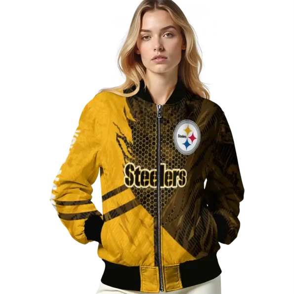 custom pittsburgh steelers hexagon mesh gold black bomber jacket latest model