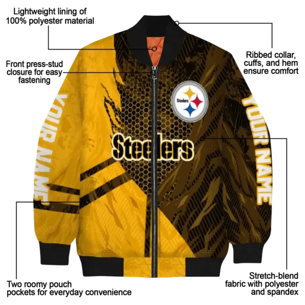 custom pittsburgh steelers hexagon mesh gold black bomber jacket new arrival