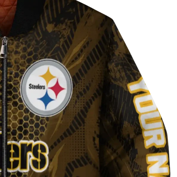 custom pittsburgh steelers hexagon mesh gold black bomber jacket premium grade