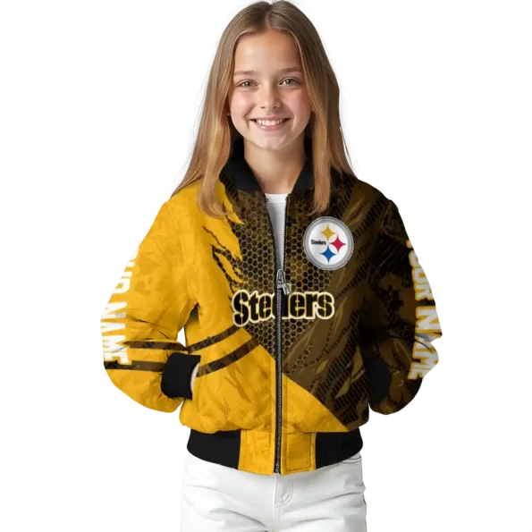 custom pittsburgh steelers hexagon mesh gold black bomber jacket top rated
