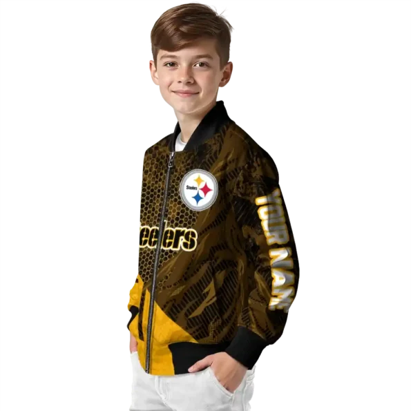 custom pittsburgh steelers hexagon mesh gold black bomber jacket trendy