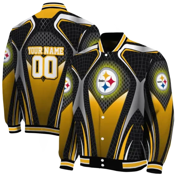 custom pittsburgh steelers mesh chest black crocs black varsity jacket fashion forward