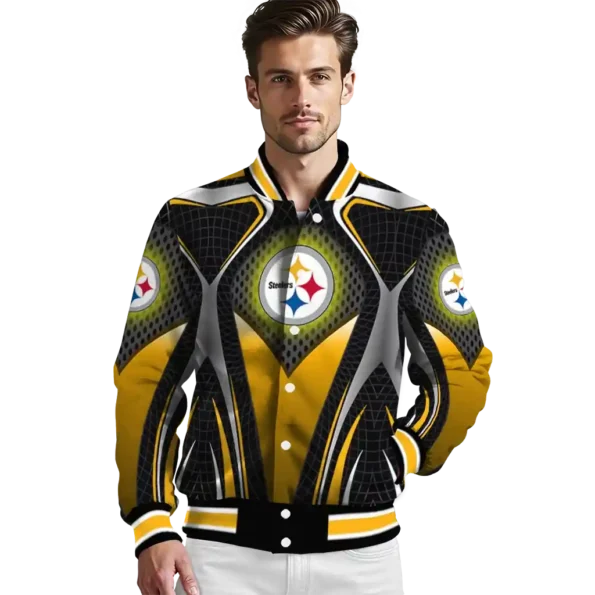 custom pittsburgh steelers mesh chest black crocs black varsity jacket high quality