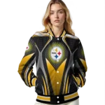 custom pittsburgh steelers mesh chest black crocs black varsity jacket best selling