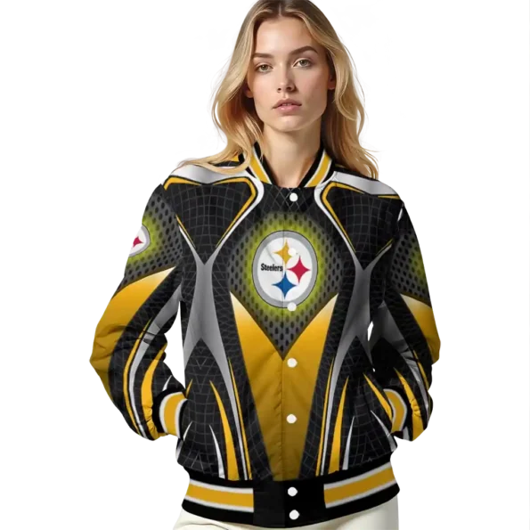 custom pittsburgh steelers mesh chest black crocs black varsity jacket latest model
