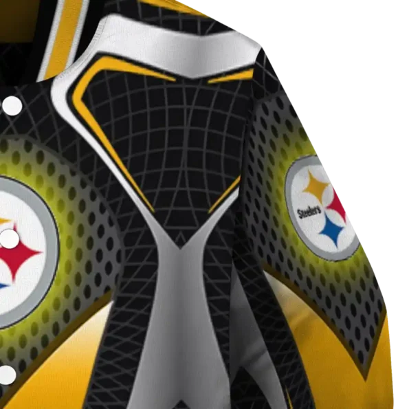 custom pittsburgh steelers mesh chest black crocs black varsity jacket premium grade