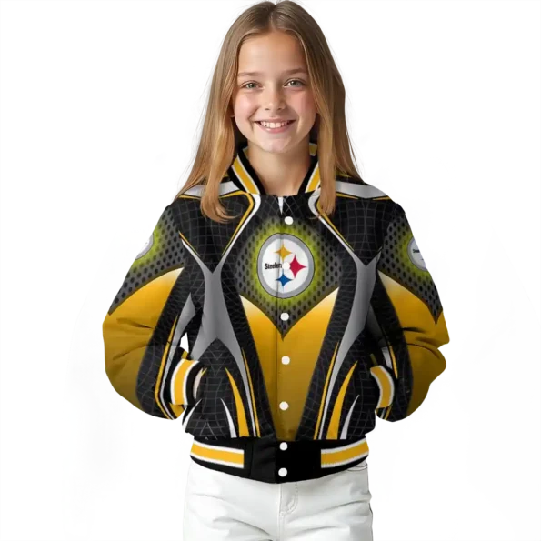 custom pittsburgh steelers mesh chest black crocs black varsity jacket top rated