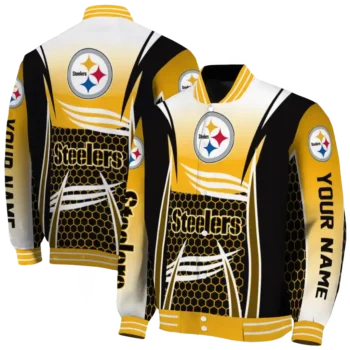 custom pittsburgh steelers mesh effect gold black varsity jacket fashion forward