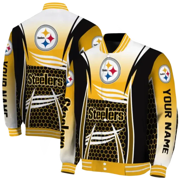 custom pittsburgh steelers mesh effect gold black varsity jacket fashion forward