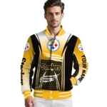 custom pittsburgh steelers mesh effect gold black varsity jacket best selling
