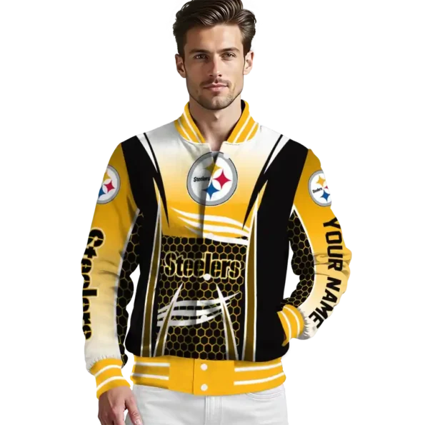 custom pittsburgh steelers mesh effect gold black varsity jacket high quality