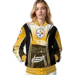 custom pittsburgh steelers mesh effect gold black varsity jacket best selling