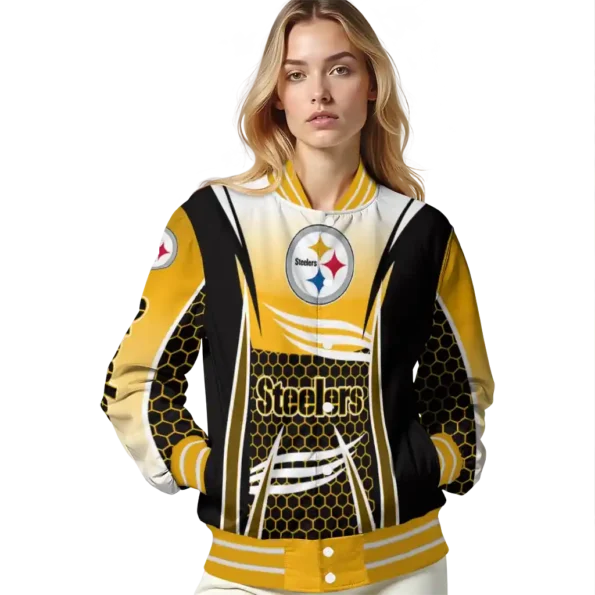 custom pittsburgh steelers mesh effect gold black varsity jacket latest model