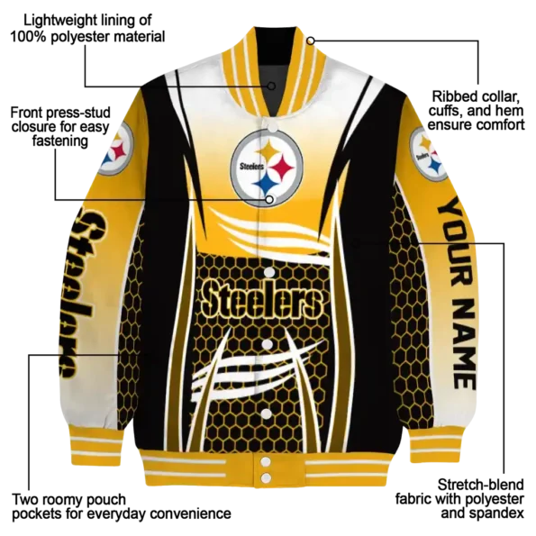 custom pittsburgh steelers mesh effect gold black varsity jacket new arrival