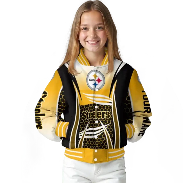 custom pittsburgh steelers mesh effect gold black varsity jacket top rated