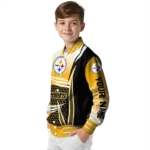 custom pittsburgh steelers mesh effect gold black varsity jacket best selling