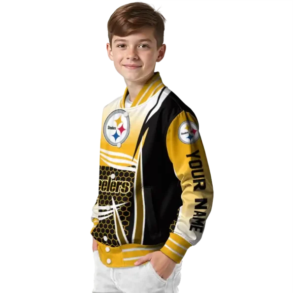 custom pittsburgh steelers mesh effect gold black varsity jacket trendy