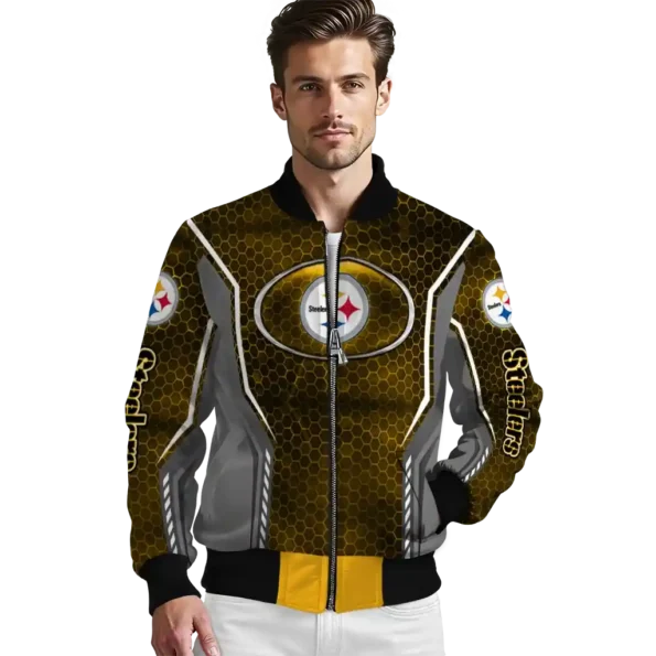 custom pittsburgh steelers power plate gold bomber jacket high quality