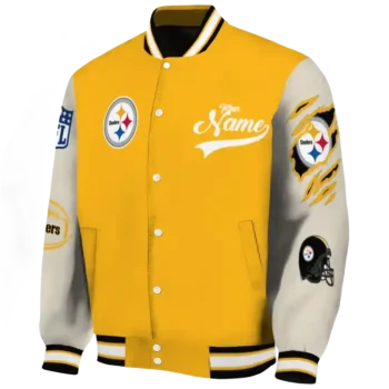 custom pittsburgh steelers razorback outline gold nude varsity jacket best selling