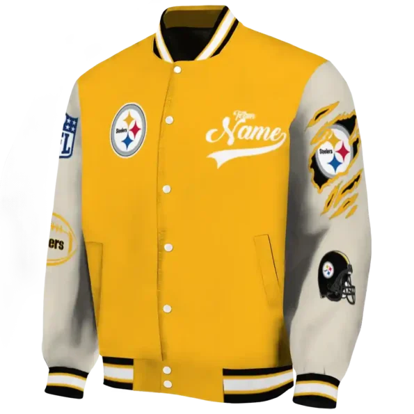 custom pittsburgh steelers razorback outline gold nude varsity jacket best selling