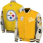 custom pittsburgh steelers razorback outline gold nude varsity jacket best selling