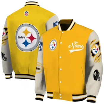custom pittsburgh steelers razorback outline gold nude varsity jacket fashion forward