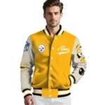 custom pittsburgh steelers razorback outline gold nude varsity jacket best selling