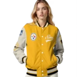 custom pittsburgh steelers razorback outline gold nude varsity jacket best selling