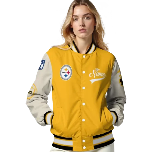 custom pittsburgh steelers razorback outline gold nude varsity jacket latest model