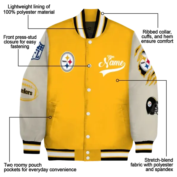 custom pittsburgh steelers razorback outline gold nude varsity jacket new arrival