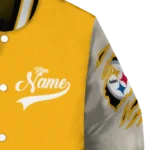 custom pittsburgh steelers razorback outline gold nude varsity jacket best selling