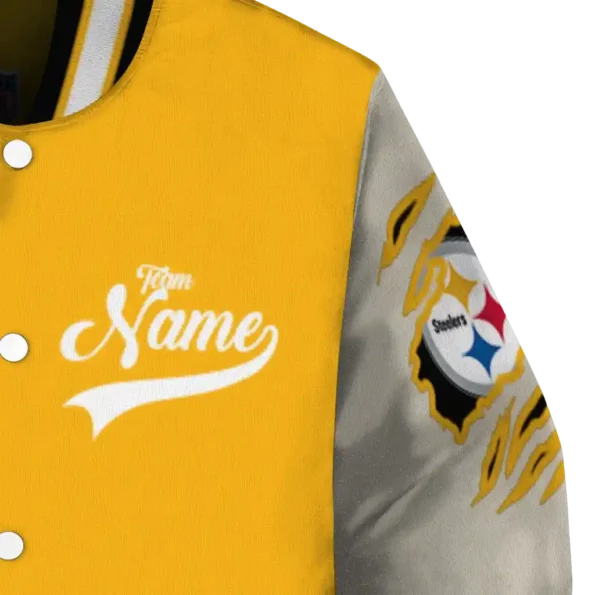 custom pittsburgh steelers razorback outline gold nude varsity jacket premium grade