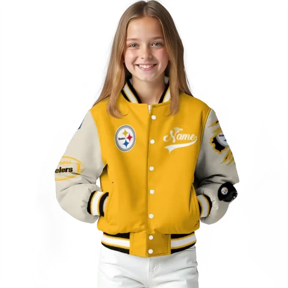 custom pittsburgh steelers razorback outline gold nude varsity jacket top rated