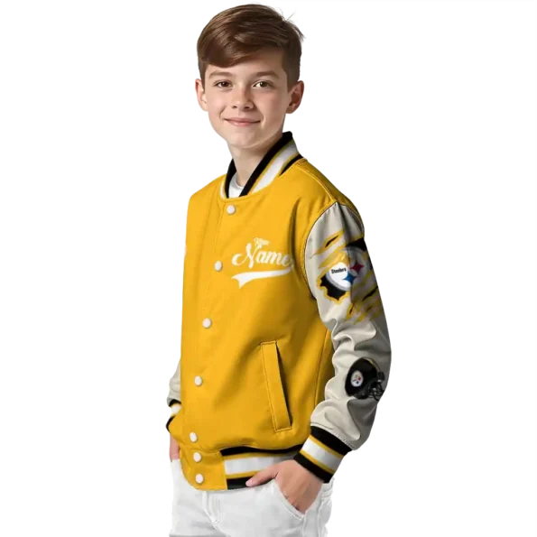 custom pittsburgh steelers razorback outline gold nude varsity jacket trendy