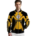 custom pittsburgh steelers spider mark gold black crocs bomber jacket best selling