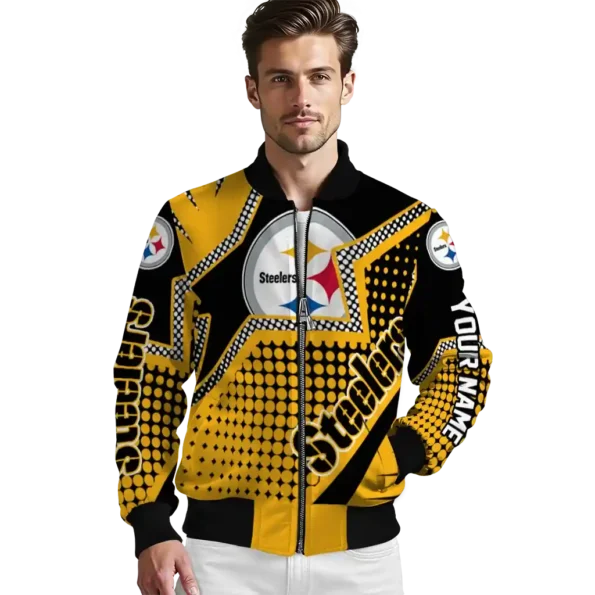 custom pittsburgh steelers star burst gold bomber jacket high quality