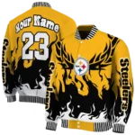 custom pittsburgh steelers winged blaze gold white varsity jacket best selling