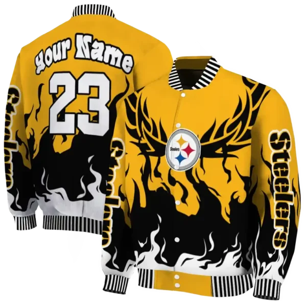 custom pittsburgh steelers winged blaze gold white varsity jacket fashion forward