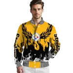 custom pittsburgh steelers winged blaze gold white varsity jacket best selling