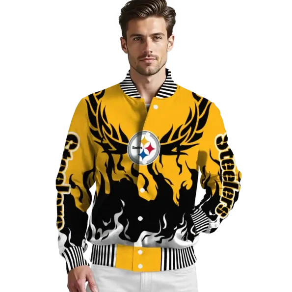 custom pittsburgh steelers winged blaze gold white varsity jacket high quality
