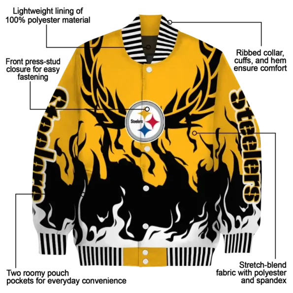 custom pittsburgh steelers winged blaze gold white varsity jacket new arrival