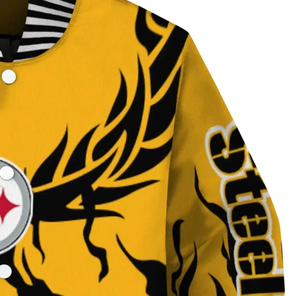 custom pittsburgh steelers winged blaze gold white varsity jacket premium grade
