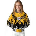 custom pittsburgh steelers winged blaze gold white varsity jacket best selling