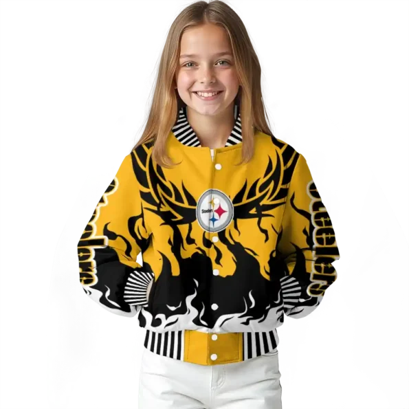 custom pittsburgh steelers winged blaze gold white varsity jacket top rated