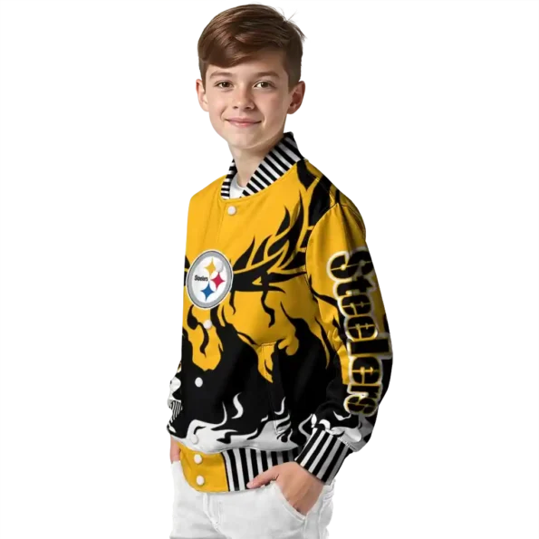 custom pittsburgh steelers winged blaze gold white varsity jacket trendy