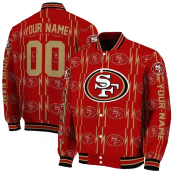 custom san francisco 49ers bolt stripe red varsity jacket fashion forward