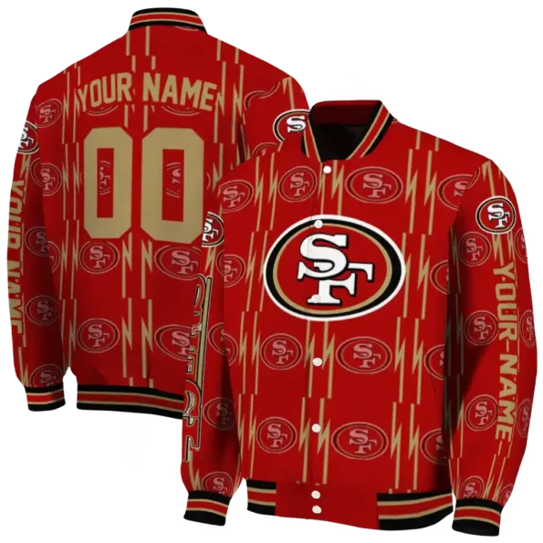 custom san francisco 49ers bolt stripe red varsity jacket fashion forward