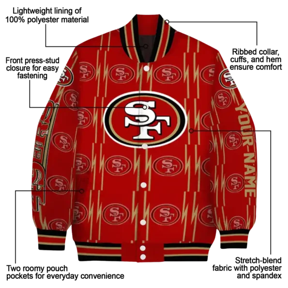 custom san francisco 49ers bolt stripe red varsity jacket new arrival
