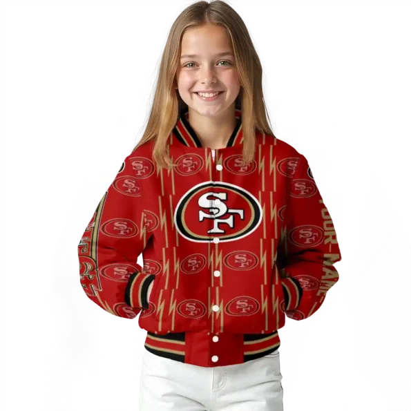 custom san francisco 49ers bolt stripe red varsity jacket top rated