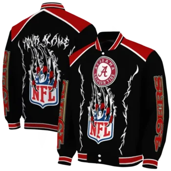 custom san francisco 49ers claw blood red black varsity jacket fashion forward